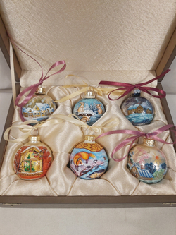 Набор елочных шаров  с ручной росписью Палех  "Новогодний"