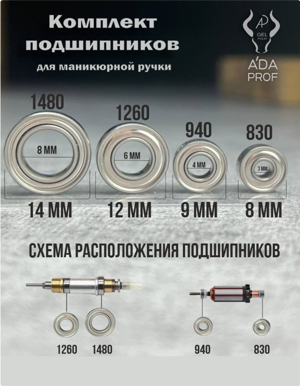Комплект из 4-х подшипников /1480,1260,940,830