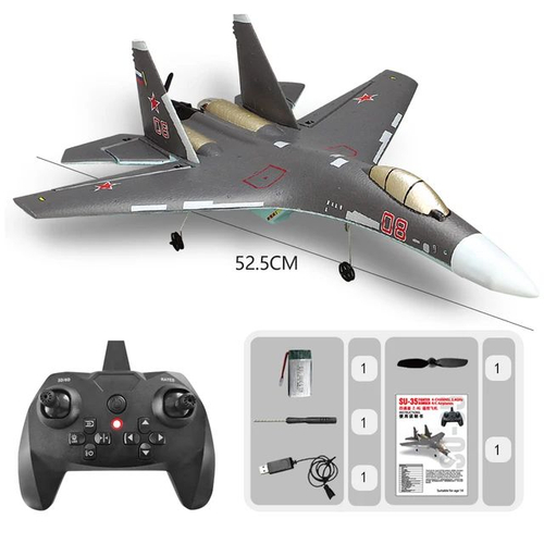 Радиоуправляемый самолет Su35 , Qf009 , бесколлекторный мотор , 2.4G , 6 осевой гироскоп ,подсветка мотора , размер 52см , Новинка 2024