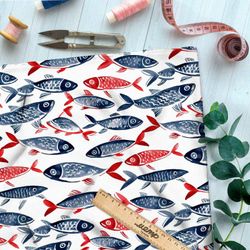 Ткань премиум интерлок минималистичные рыбы