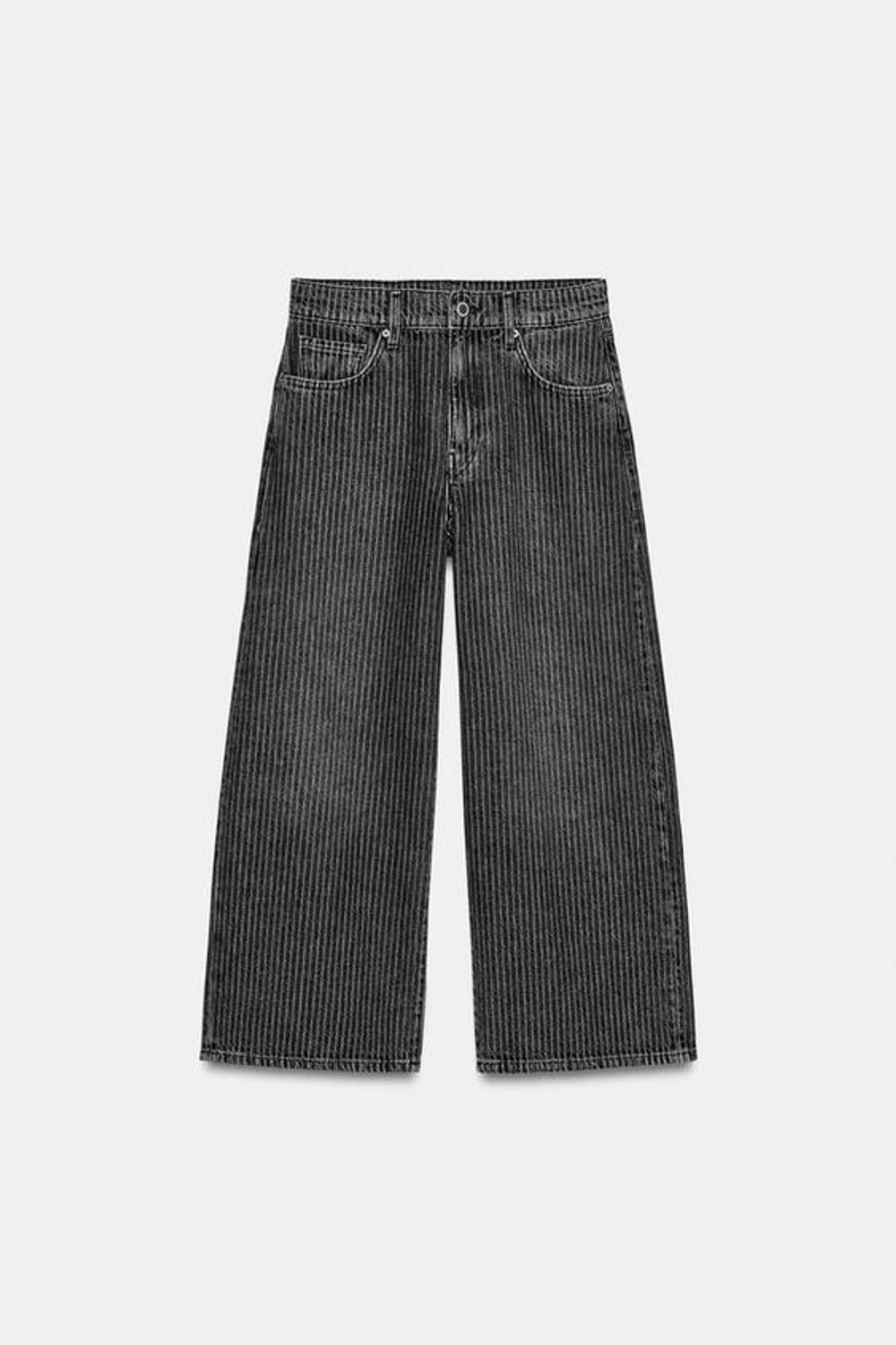 ZARA ДЖИНСЫ ZW COLLECTION КЮЛОТЫ СО СРЕДНЕЙ ПОСАДКОЙ В ПОЛОСКУ, ЧЕРНЫЙ