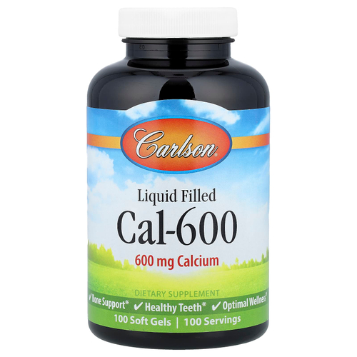 Carlson, Cal-600 с жидкостью, 600 мг, 100 мягких таблеток