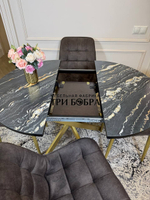 Круглый раздвижной стол "Лофт", луанда и стулья "Бостон" коричневые