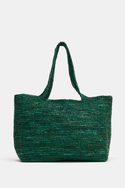 ZARA ПЛЕТЕНАЯ СУМКА-ТОУТ, ЗЕЛЕНЫЙ