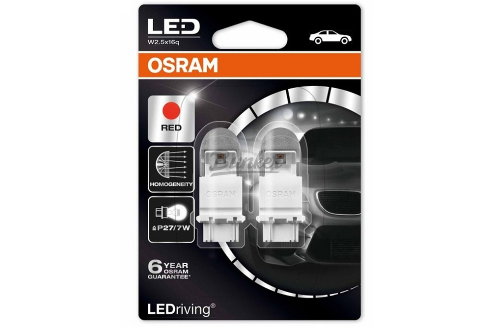 Комплект ламп OsramPR27/7W 12V 1,42/0,54W W2.5x16q LEDRIVING premium /красный/PR27/7W 2шт.(1к-т)