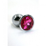 Анальная пробка из алюминия Dark Pink (Цвет: цвет пробки: серебряный, цвет камня: розовый)