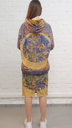 Комплект (худи и юбка) "Зодиак", по мотивам средневековой карты звездного неба