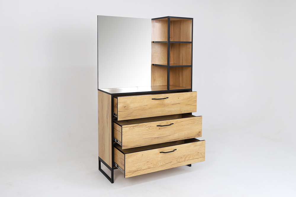 Комод Ивару Виртон-3 с надстройкой, Дуб крафт золотой