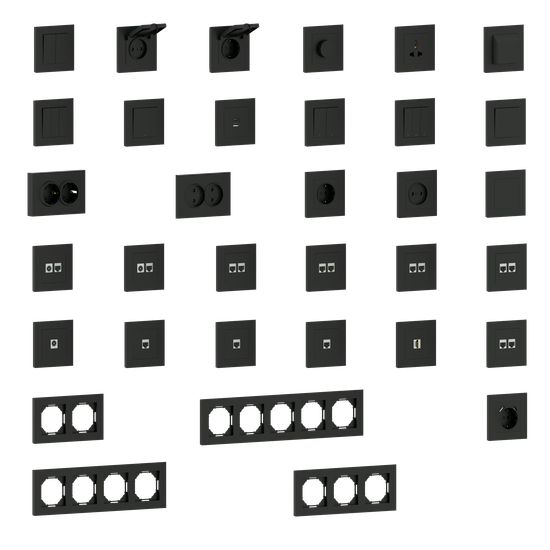 Накладка для розетки Schuko с зарядным устройством USB A+C,  со шторками 16A 250В,  матовый карбон,  серия A07