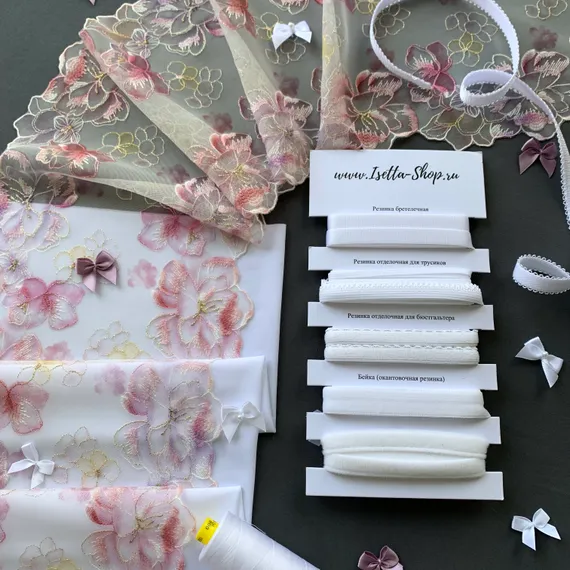 Вышивка на сетке розовая/цветочная 18 см, Китай