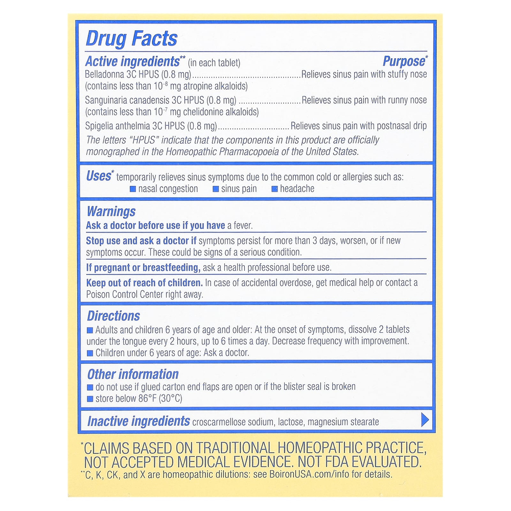 Boiron, SinusCalm®, Sinus Relief, без добавок, 60 таблеток Meltaway