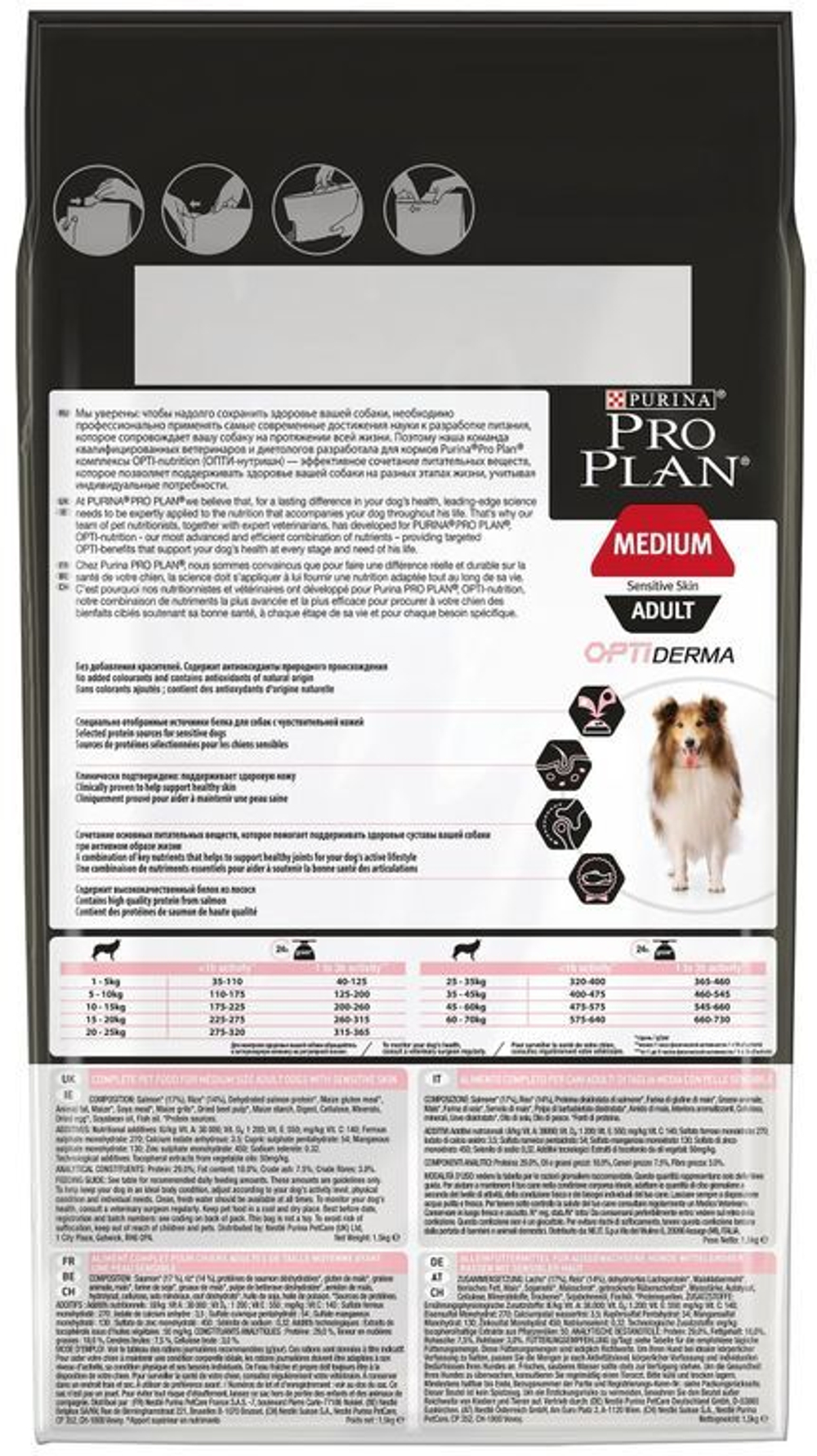 Purina Pro Plan Adult Medium Сухой корм Про План для собак средних пород с лососем, 1,5 кг