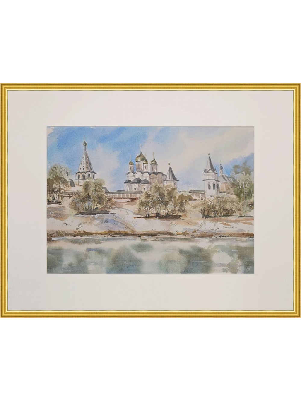 Картина авторская акварельная в паспарту 30х40 см на стену для интерьера "Лужецкий Ферапонтов монастырь"
