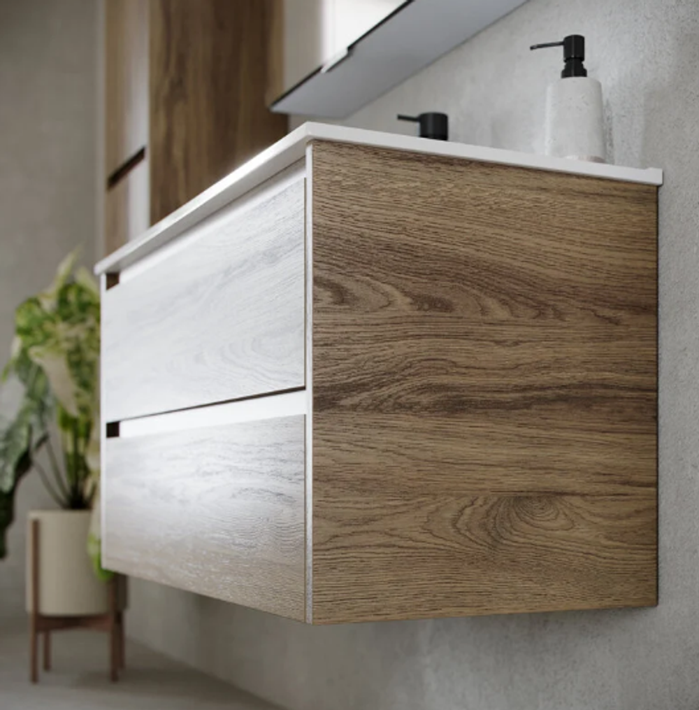 Тумба подвесная SANCOS Libra 1190х450х500, c двумя ящиками оснащенными доводчиками, дуб чарльстон, арт. LB120-1ECH