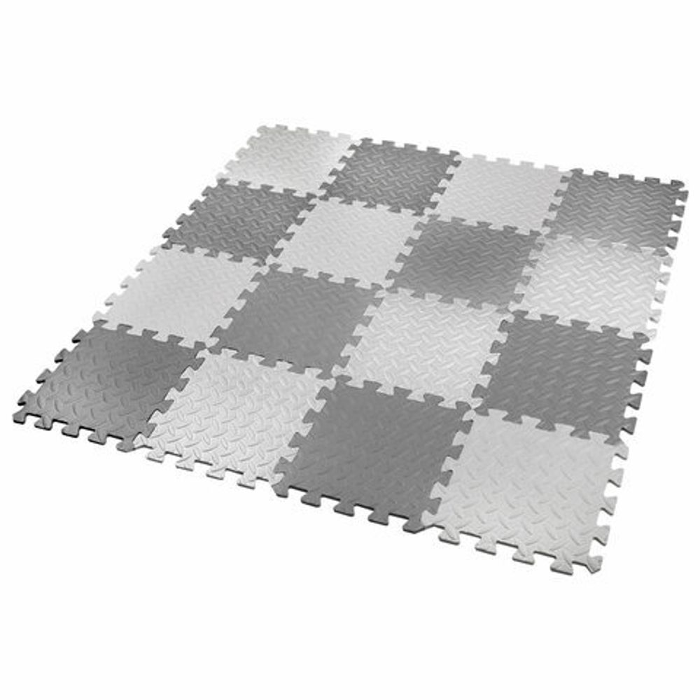 Коврик-пазл напольный 1,2х1,2 м, 16 шт., 30х30 см, толщина 1 см, серый, светло-серый, ЮНЛАНДИЯ, 664811