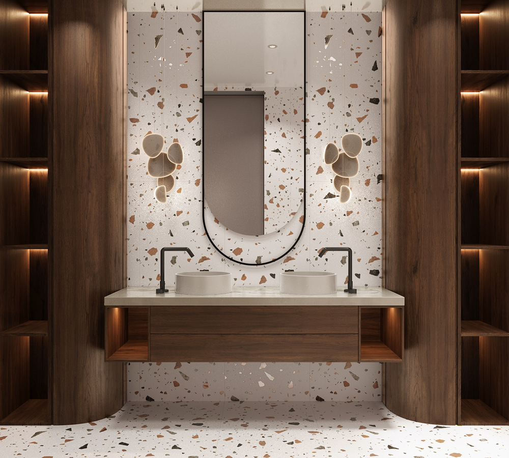 Керамогранит, Arcadia Ceramica, TERAZZO BLANCO, 1200x600 мм, матовая с глянцевым эффектом