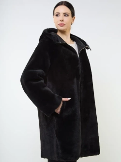 Дубленка зимняя двухсторонняя шуба с капюшоном