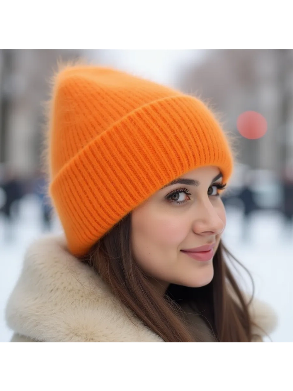 шапка вязаная бини ангора теплая демисезонная с отворотом