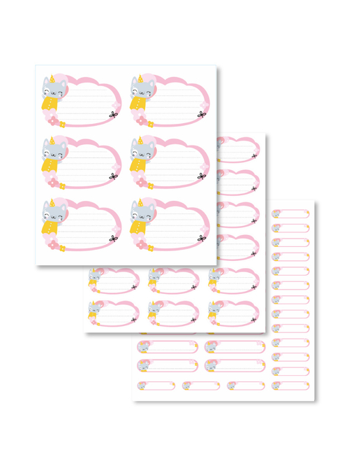 Наклейки для школьных принадлежностей. Котик