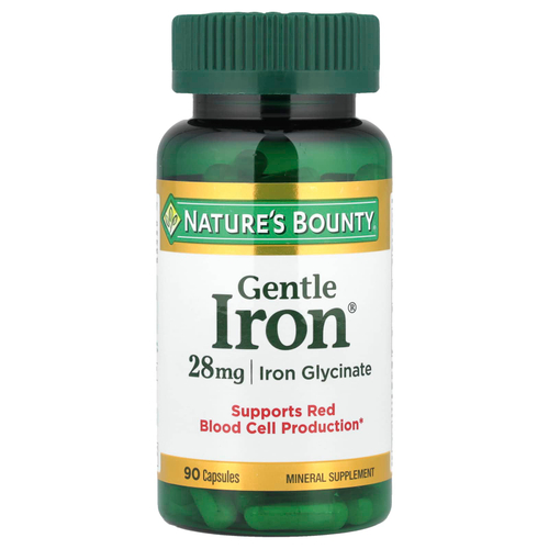 Nature's Bounty, Gentle Iron, железо, 28 мг, 90 капсул