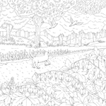 Cats and Their Cute Friends on a Flower Path. Coloring Book