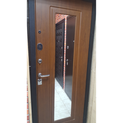 Входная дверь в квартиру Лекс Гранд черный кварц /  Зеркало №30 Береза мореная
