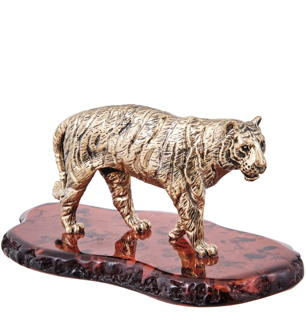 Народные промыслы AM-3972 Фигурка «Тигр Королевский» (латунь, янтарь)