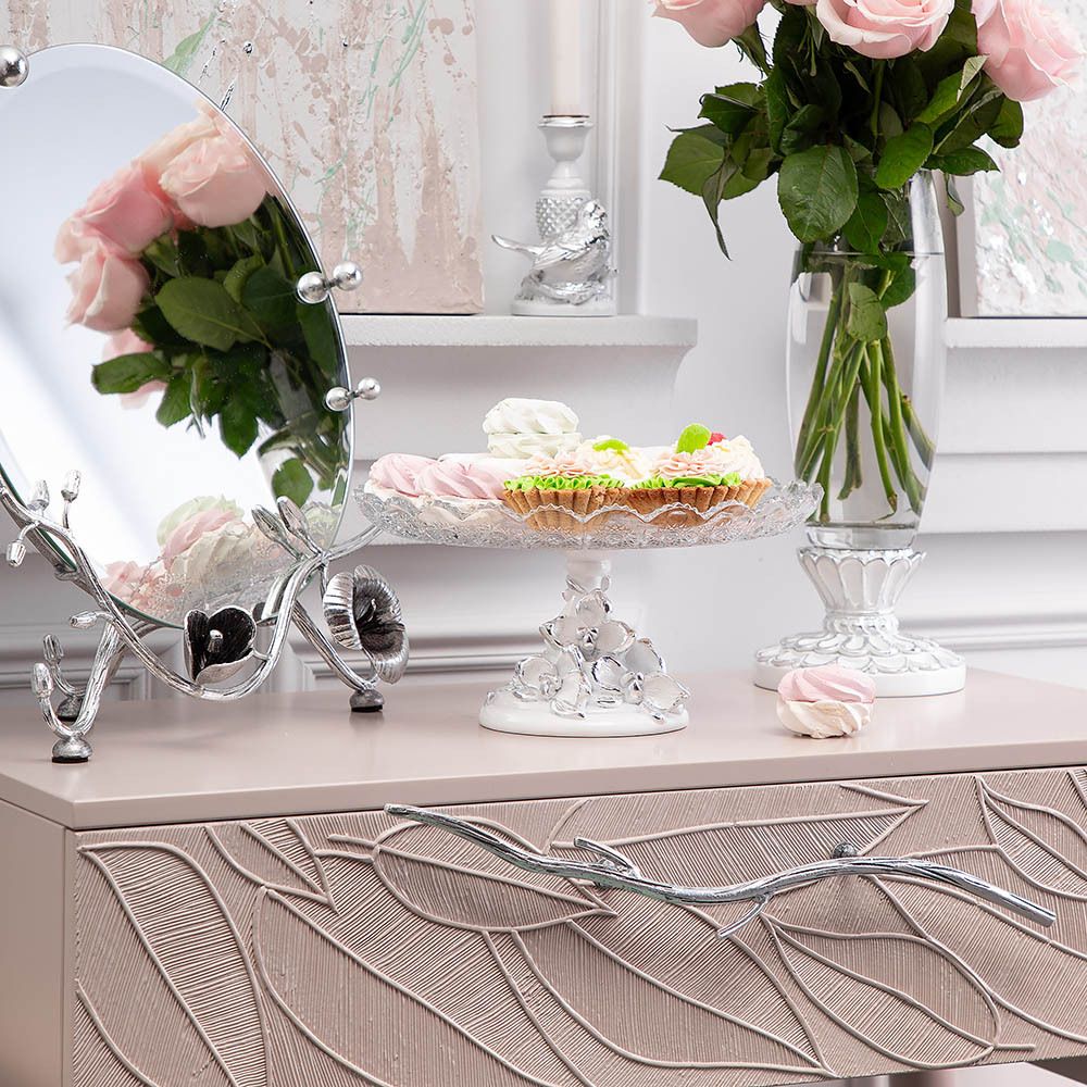 Фруктовница Орхидея Лелия Белая со стеклянной чашей