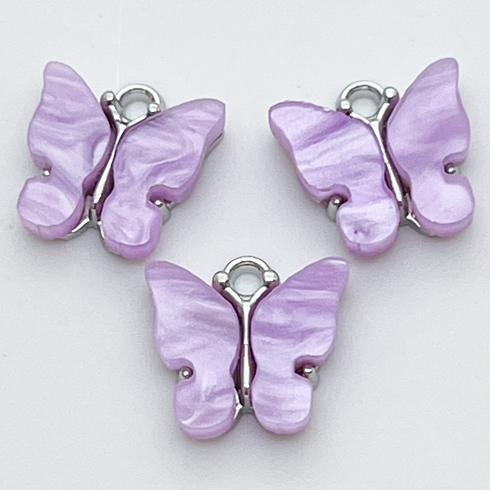 Подвеска Бабочка, цвет фиолетовый+серебро, размер 12*13 мм, цена за 1 шт