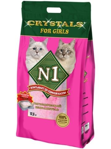 Наполнитель силикагелевый для кошачьего туалета N1 Crystals For Girls (кошечки), розовый 2 кг (5 л)