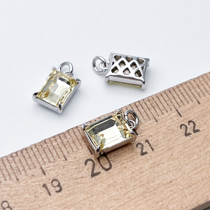 Подвеска Прямоугольник, цвет серебро (родий) + желтый, размер 10*7 мм, цена за 1 шт