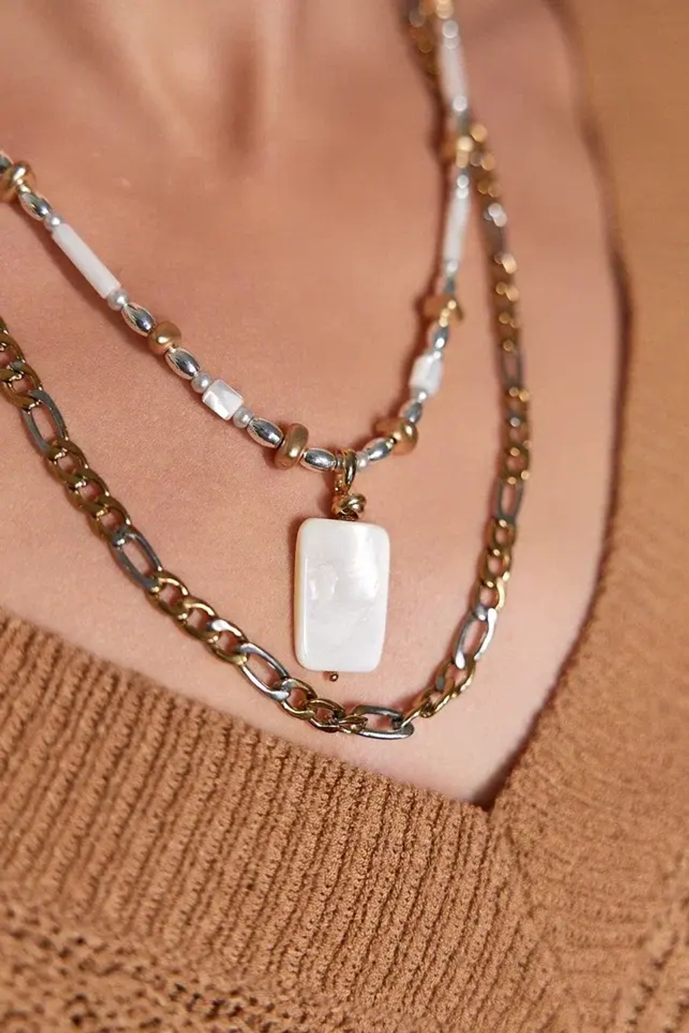 HMG 1328 Колье двойное с прямоугольным перламутром mix арт.2500