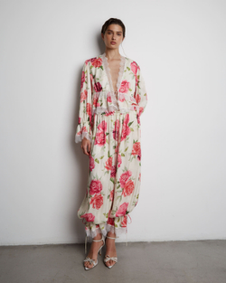 Блуза из вискозы с кружевной лентой розы молочный