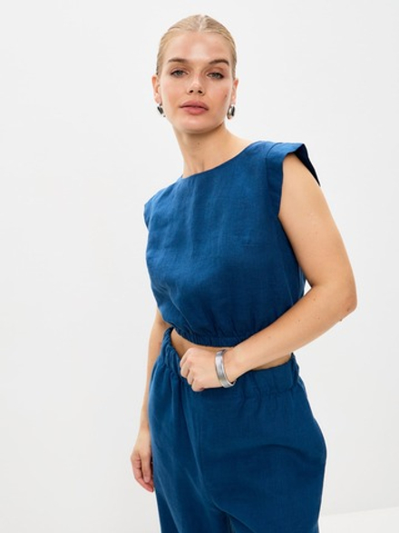 Топ льняной с крылышками синий