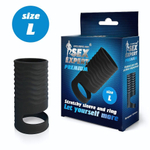 Черная открытая насадка на пенис с кольцом для мошонки L-size - 8,5 см. (Цвет: черный)