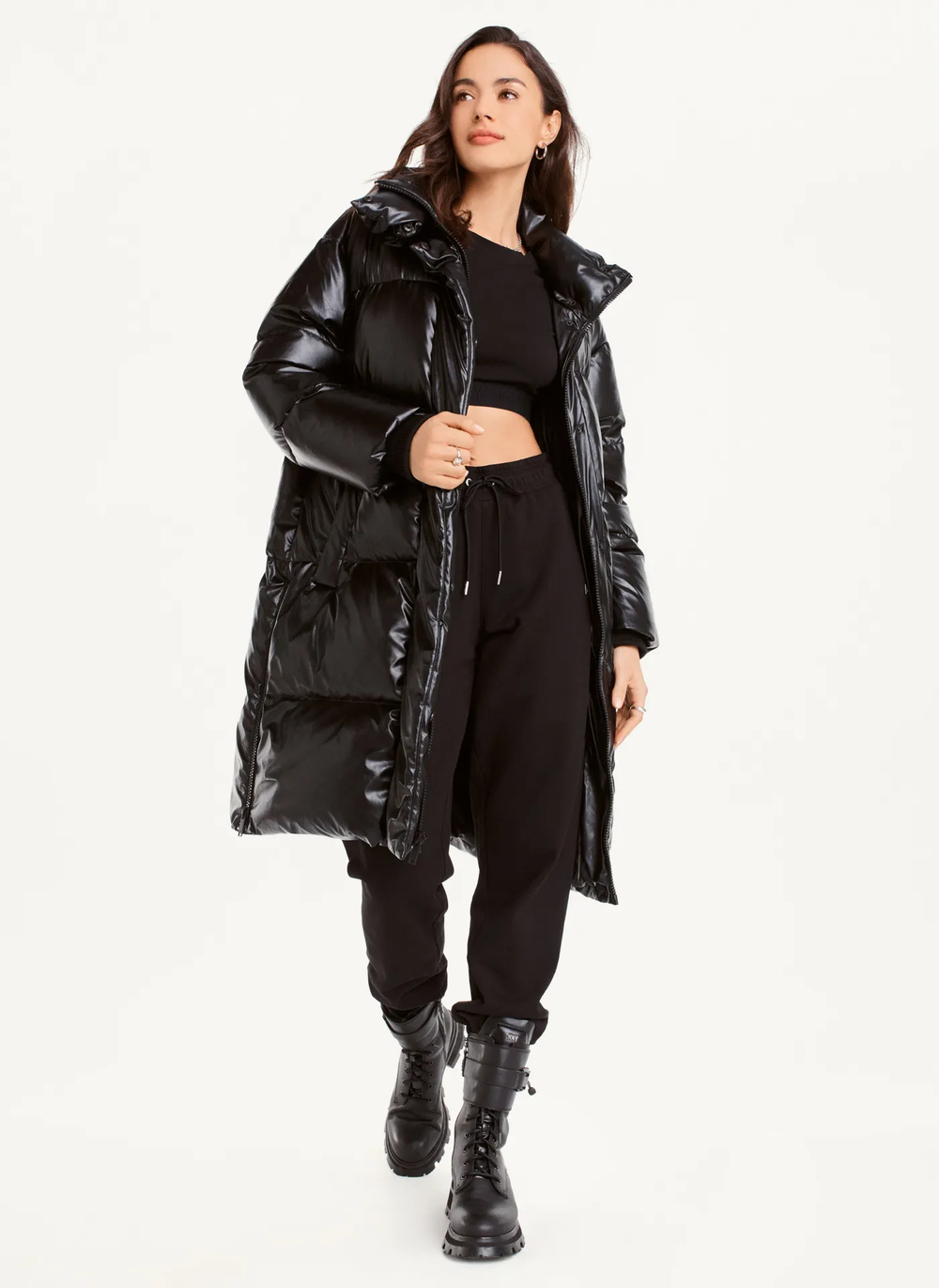 Женский пуховик DKNY Faux Leather Long