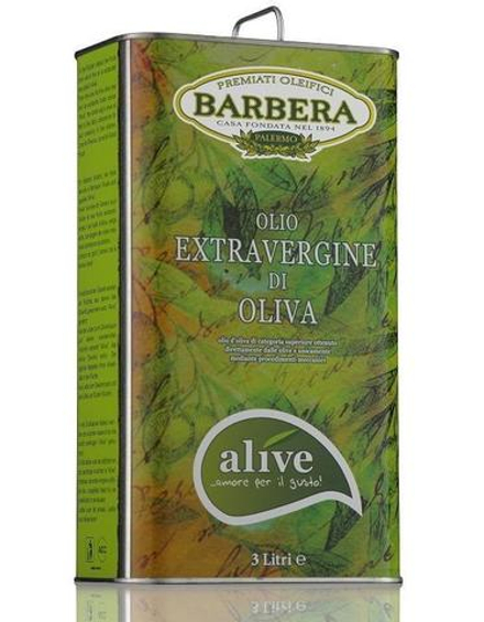 Оливковое масло BARBERA Alive Extra Virgin 3 литра в жестяной канистре Италия