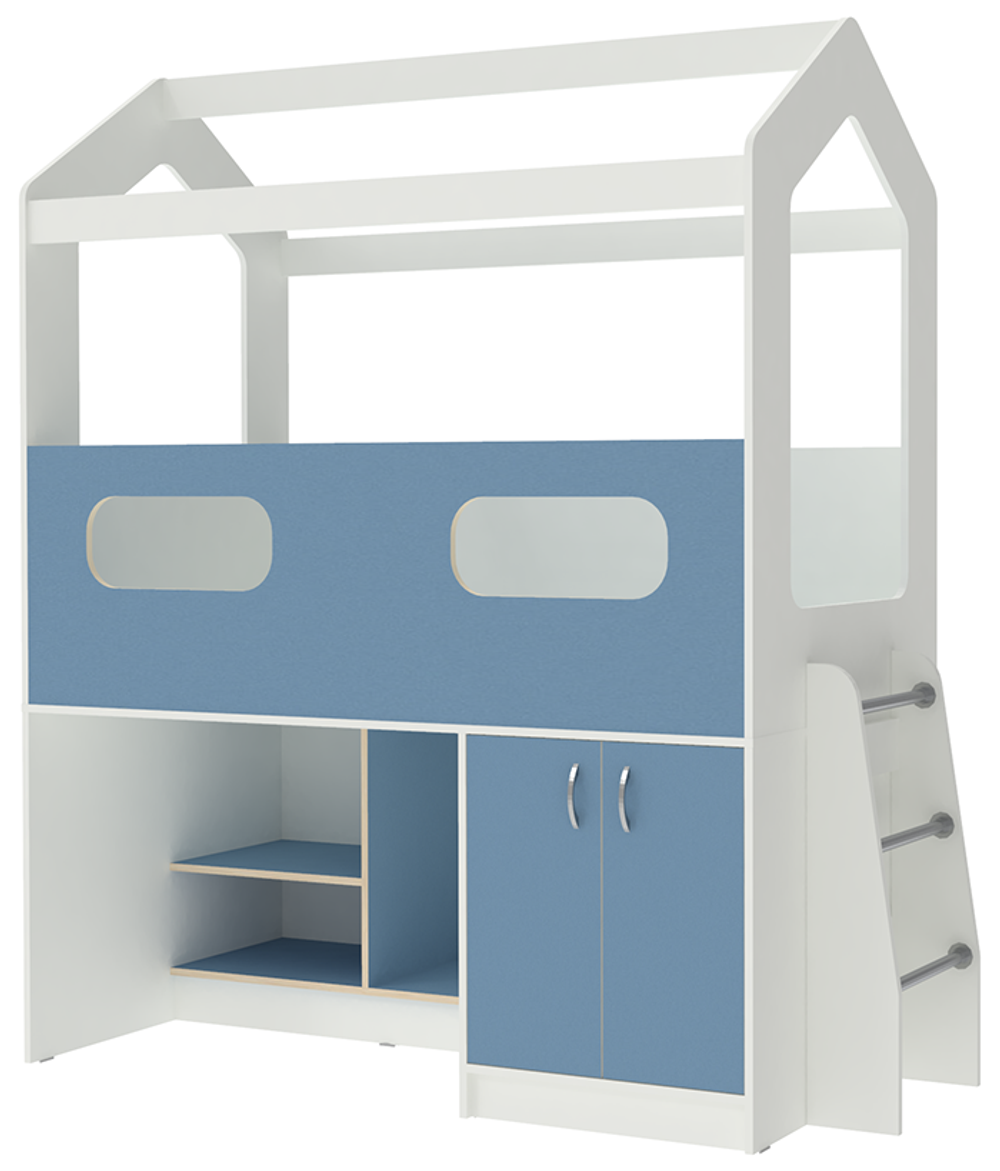 Кровать-чердак КарИВи ДС-12 Белый  Светло-синий, голубой