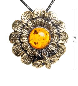 AM-1224 Подвеска «Хризантема с пчелкой» (латунь, янтарь)