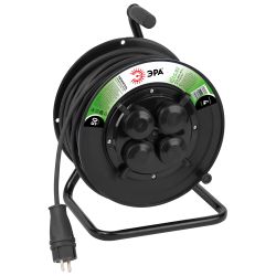 Удлинитель силовой ЭРА GREEN LINE KAT-KG-2x2.5-50m-IP44 на катушке пластик c крышками 4 розетки 50м КГ 2x2.5мм2 IP44 | Силовые удлинители