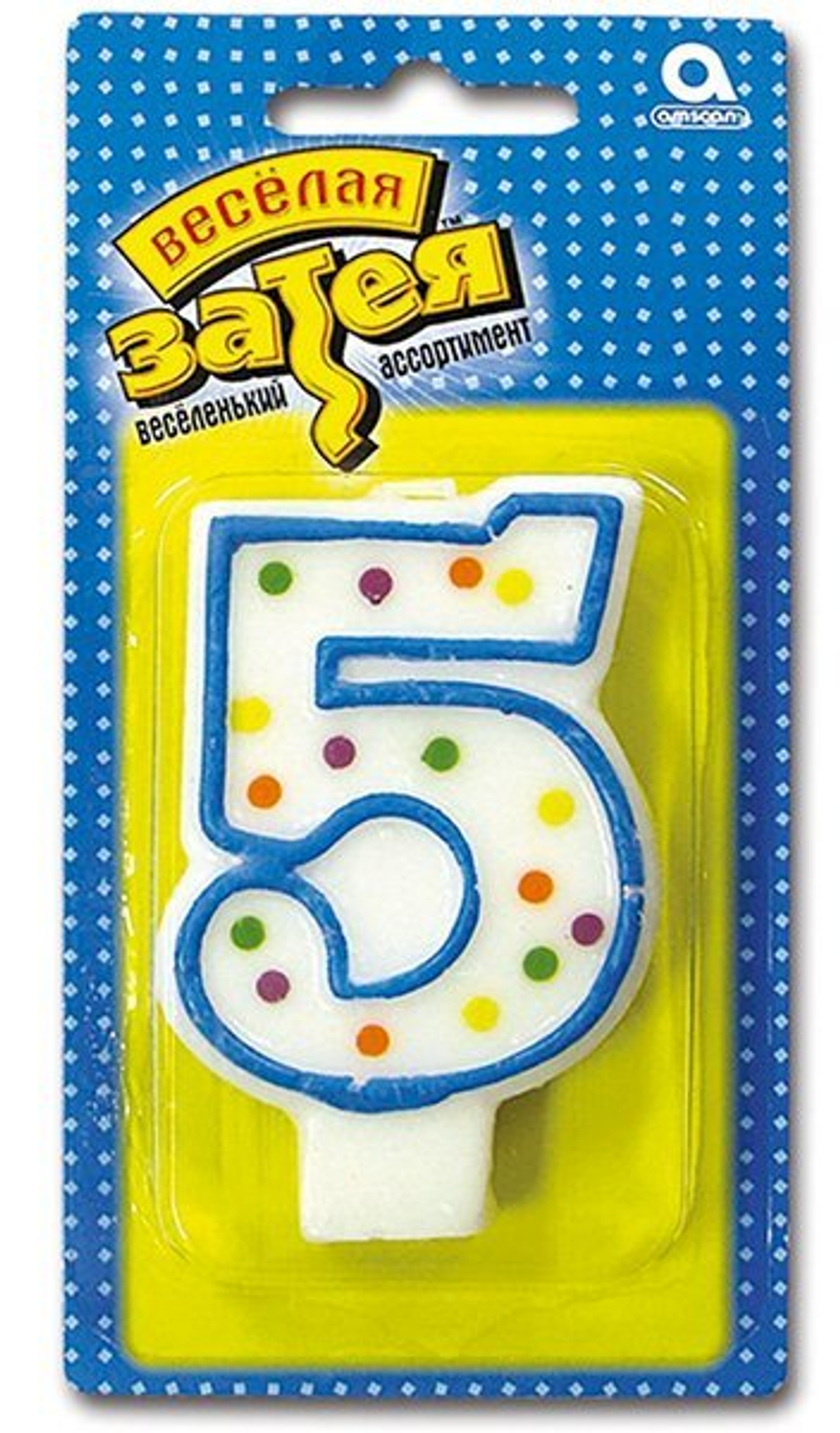 Свеча для торта цифра "5", 7,6 см, 12 штук в коробке