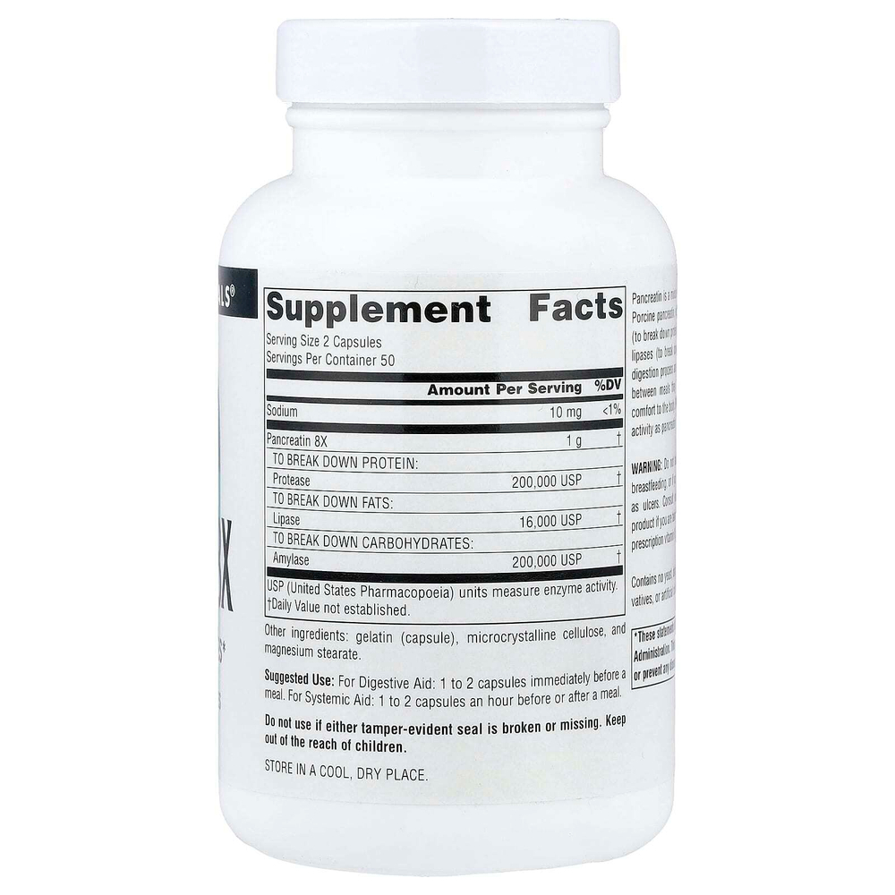 Source Naturals, панкреатин 8X, 100 капсул