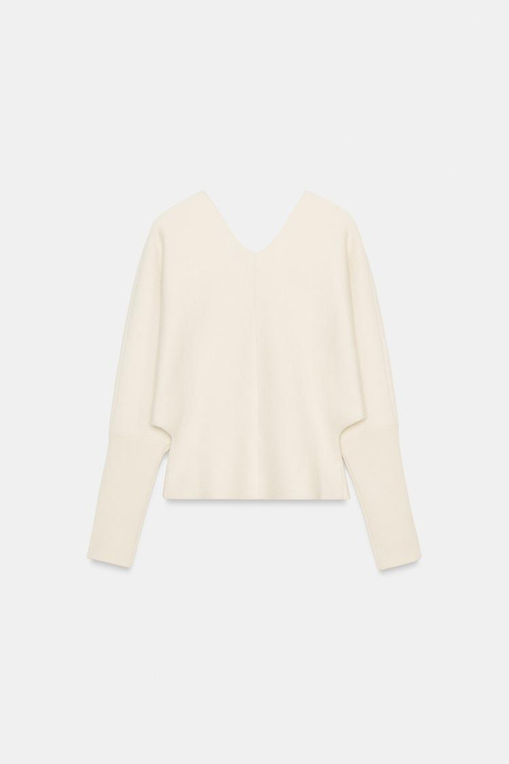 ZARA ТРИКОТАЖНЫЙ СВИТЕР С V-ОБРАЗНЫМ ВЫРЕЗОМ, ЭКРЮ