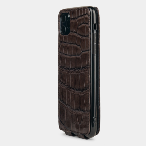 Special order: Чехол для iPhone 11 Pro Max из натуральной кожи крокодила, темно-коричневого цвета