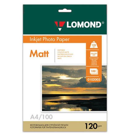 Фотобумага А4, 120 г/м2, 100 листов, односторонняя, матовая, LOMOND