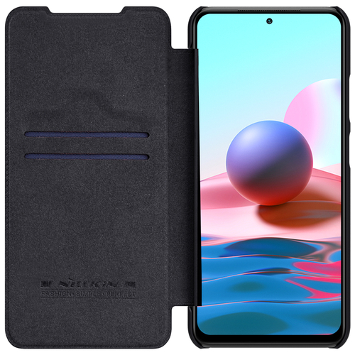 Кожаный чехол книжка Nillkin Qin Leather для Xiaomi Redmi Note 10 и Note 10S, черный цвет