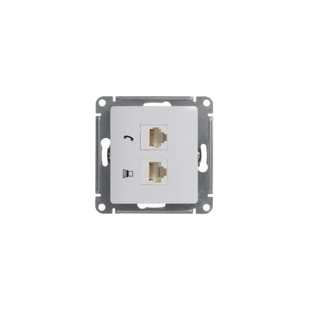 GLOSSA РОЗЕТКА двойная RJ11+RJ45 кат.5e, механизм, БЕЛЫЙ