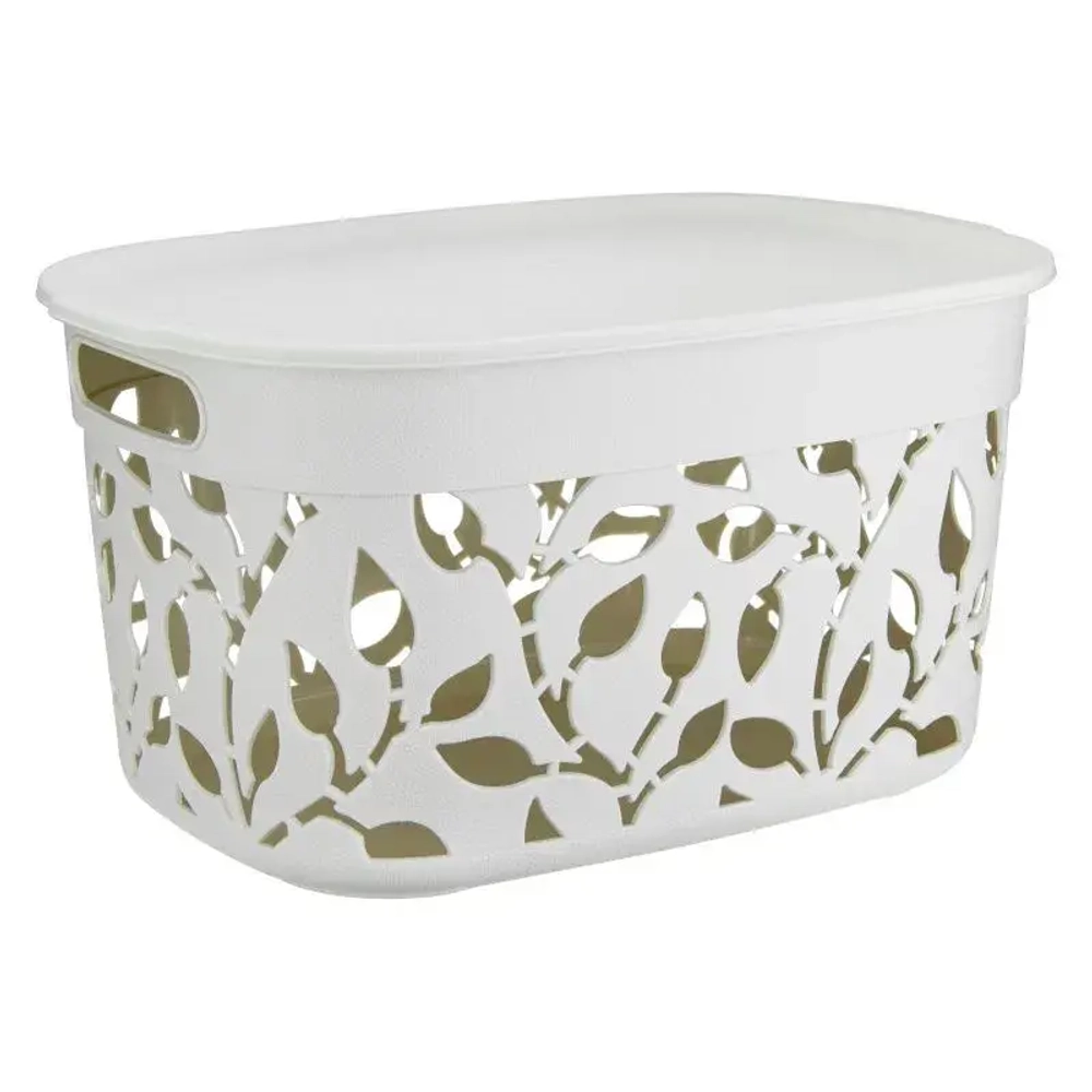 Коробка ФЛОРА 12л с крышкой белый ротанг 0,205*0,265*0,375 м (комплект 6 шт)