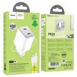Сетевое зарядное устройство Hoco (N42) Elogiado 2xType-C/PD 45W charger (EU) + кабель Lightning (белый)