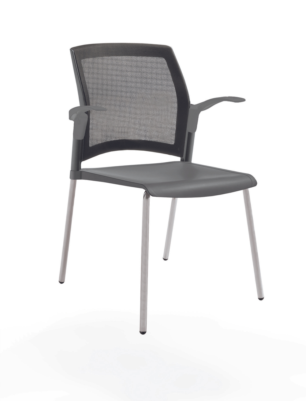стул Rewind на 4 ногах, каркас серыйй, пластик серый, спинка-сетка, с открытыми подлокотниками
